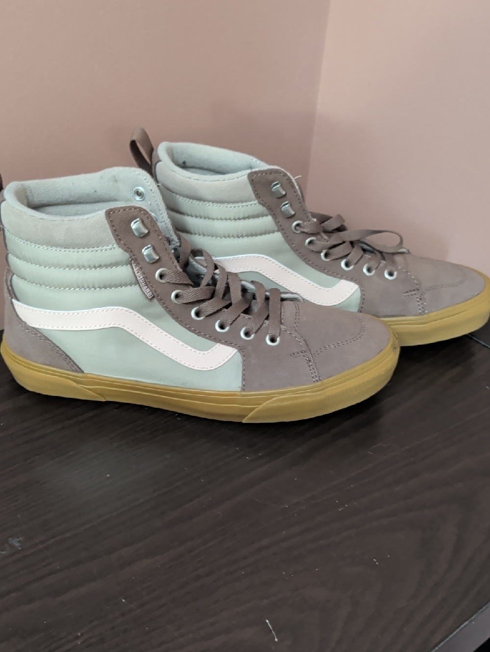 Vans High-Top Sneakers in Mint, Grey & White with Gum Sole